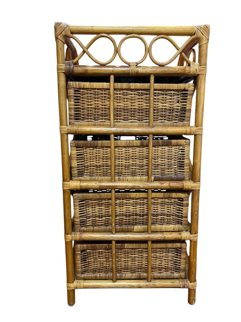 昭和レトロ ラタンチェスト 4段 引き出し箪笥 古家具 ビンテージヴィンテージ