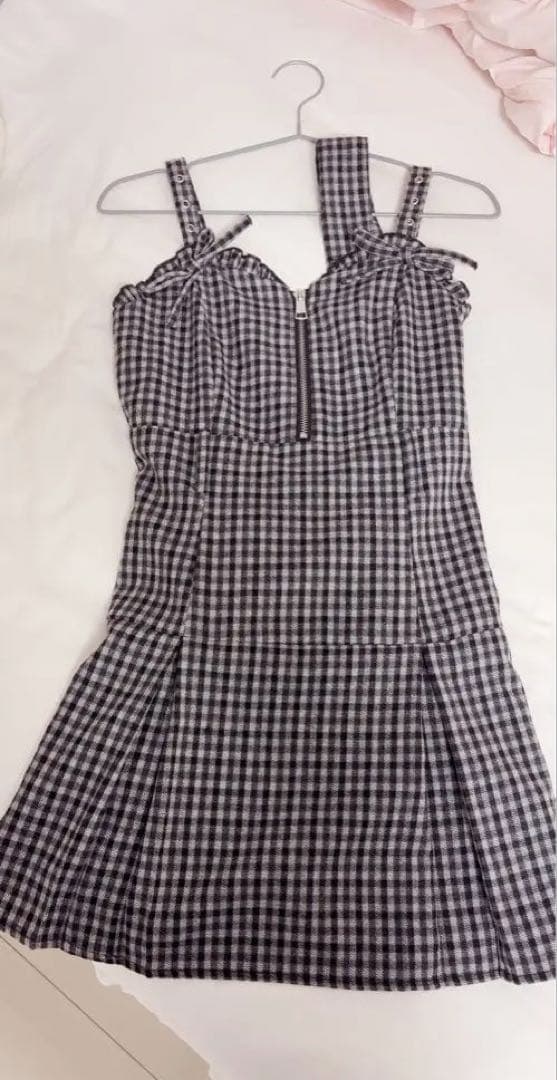 ♡pium フロントファスナージャンパースカート ギンガム