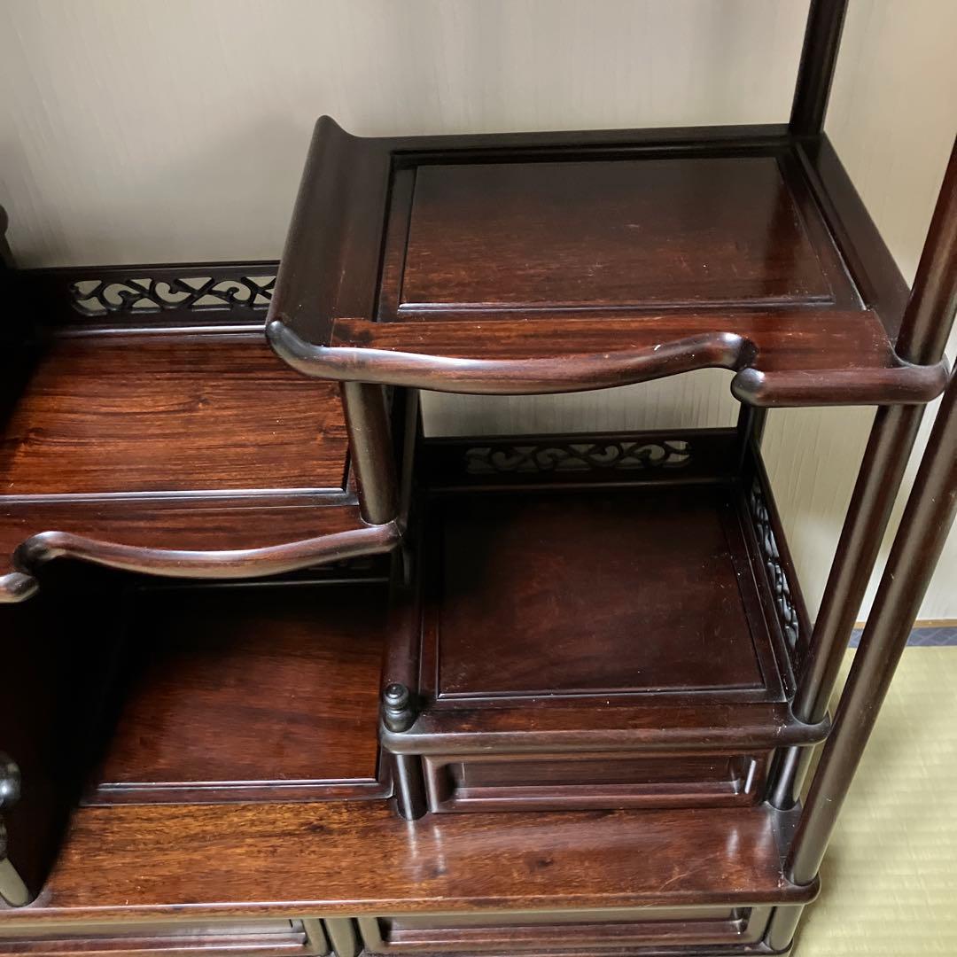 訳あり　飾り棚　茶箪笥　透かし彫り　年代品　茶棚　違い棚 和家具 唐木