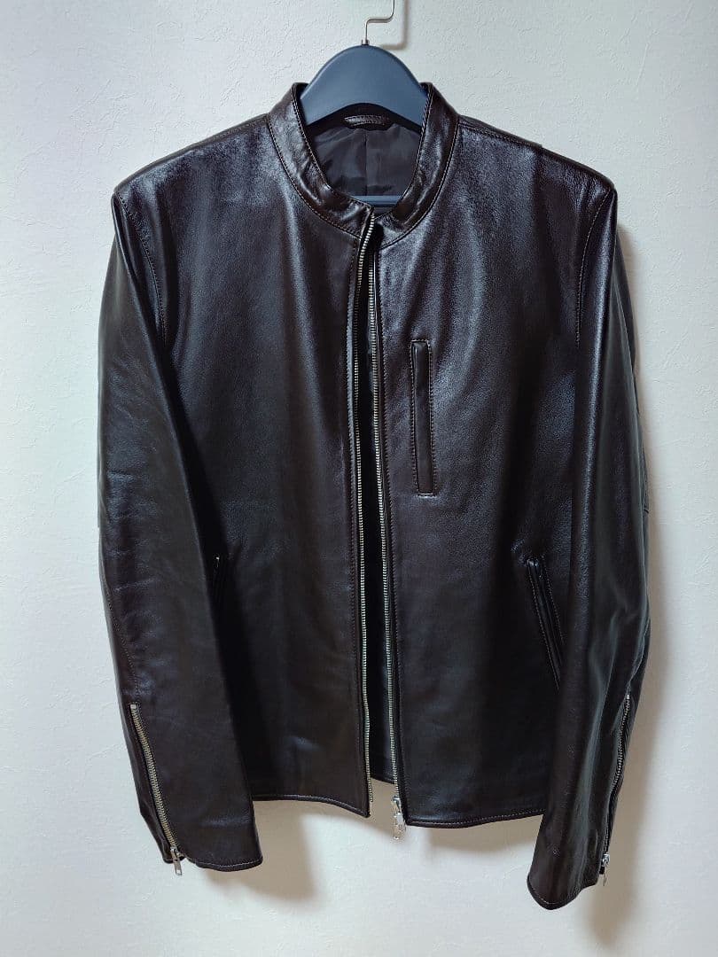 ダークブラウン、シングルレザーライダースジャケット