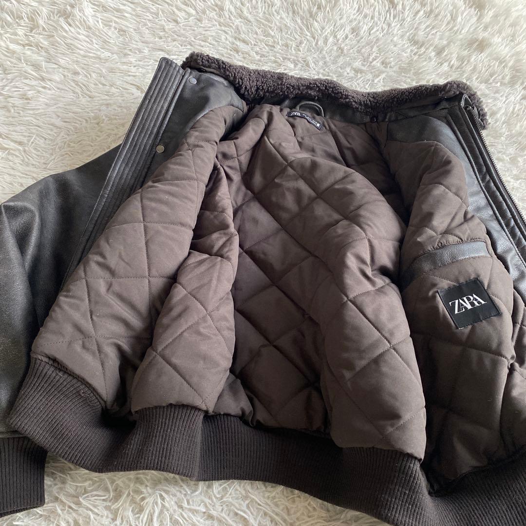 ZARA ボア襟付きレザージャケット S