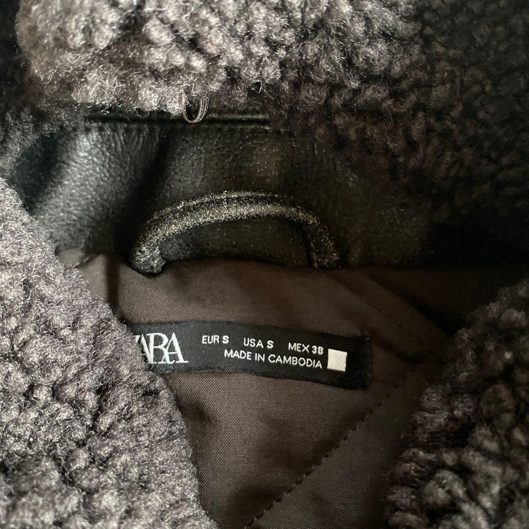 ZARA ボア襟付きレザージャケット S