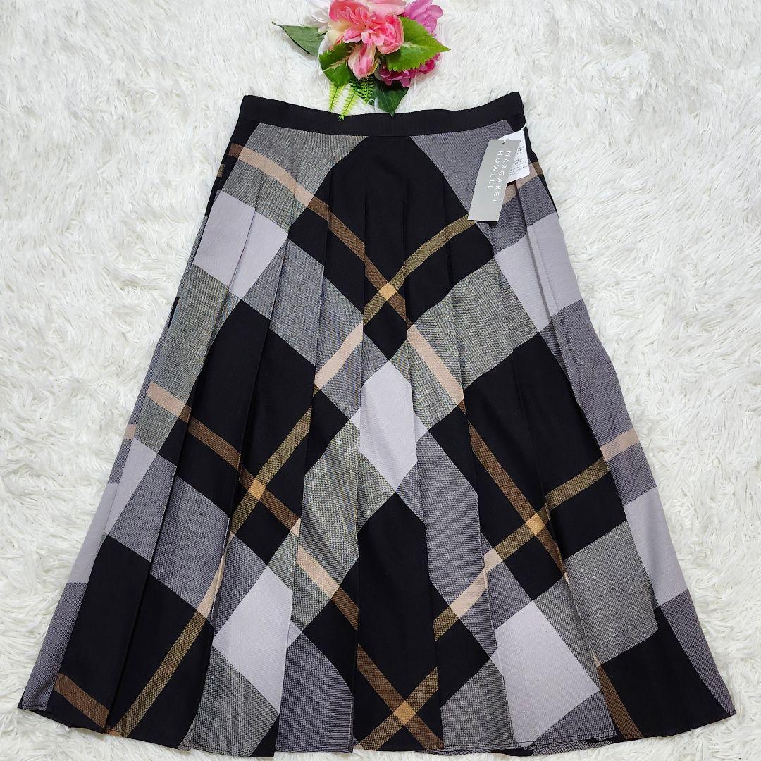 タグ付き☆マーガレットハウエル　ラージチェックウールブレンドスカート　プリーツ