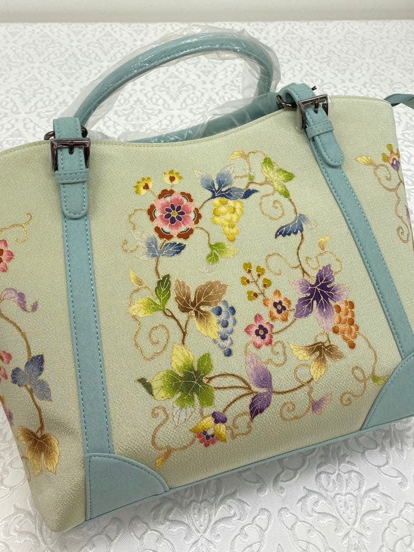 岡重謹製 未使用品 OKAJIMA バッグ 京友禅 金彩 葡萄唐草 正絹