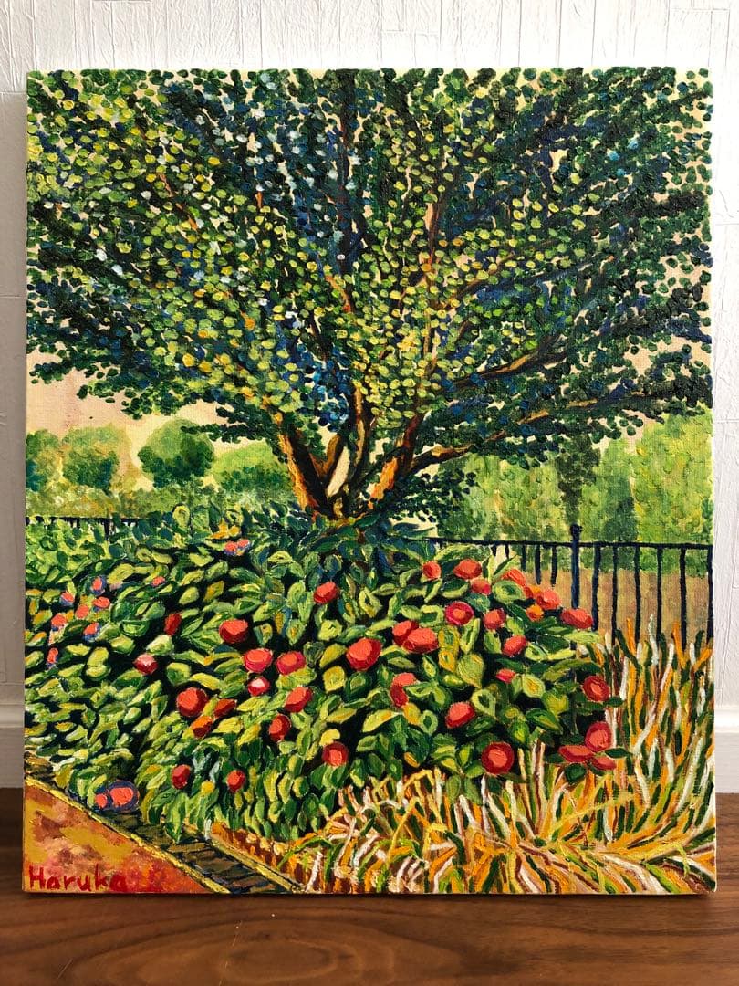 絵画　油絵　風景画　あじさいの道　F8