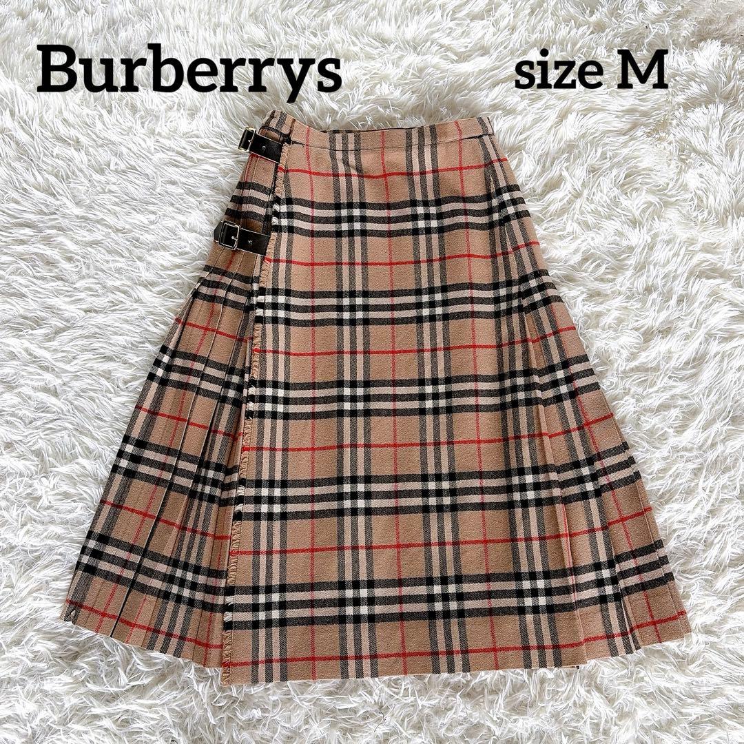 美品✨【バーバリーズ】ウール100%巻きプリーツスカート ノバチェック ベージュ