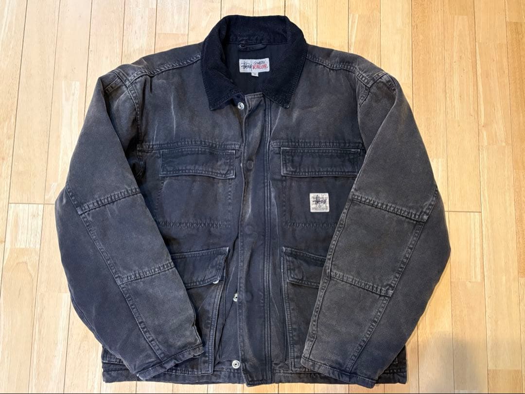 stussy washed canvas shop jacket 黒 ブラック