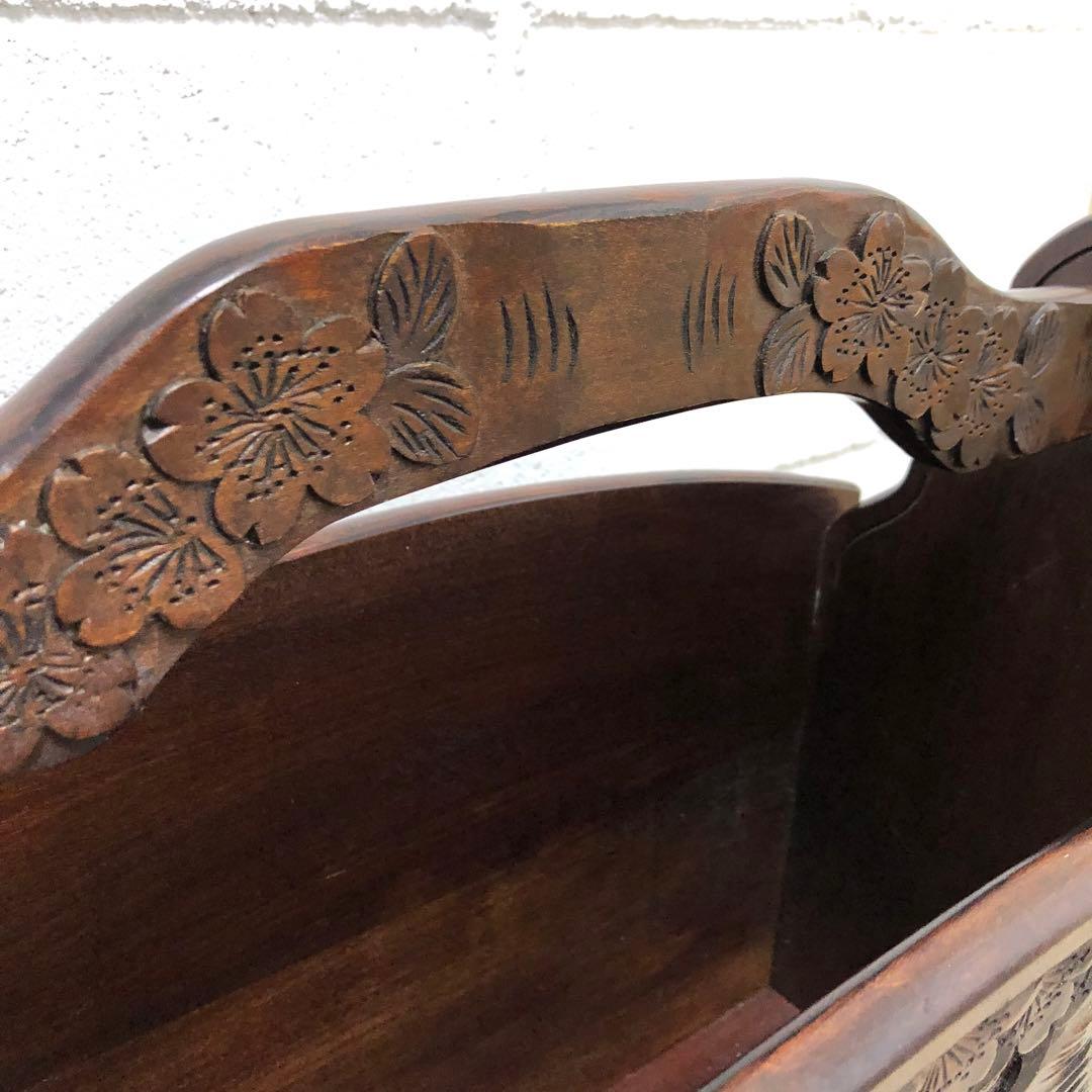 軽井沢彫り　マガジンラック　アンティーク　和風　工芸品　伝統工芸　桜