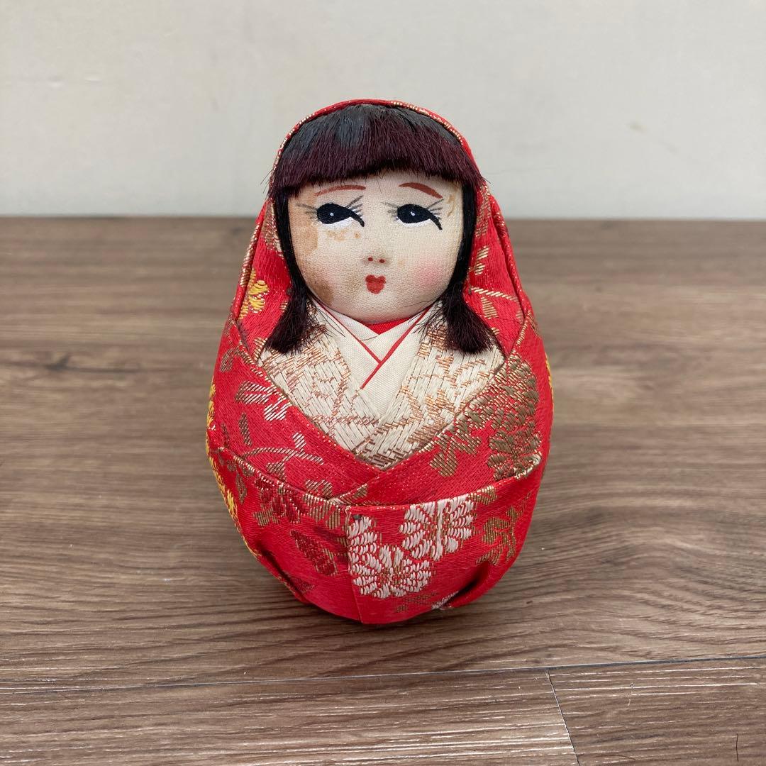 E-4 【昭和レトロ】姫だるま・殿だるま 2体セット 木目込み風 置物 金襴 縁