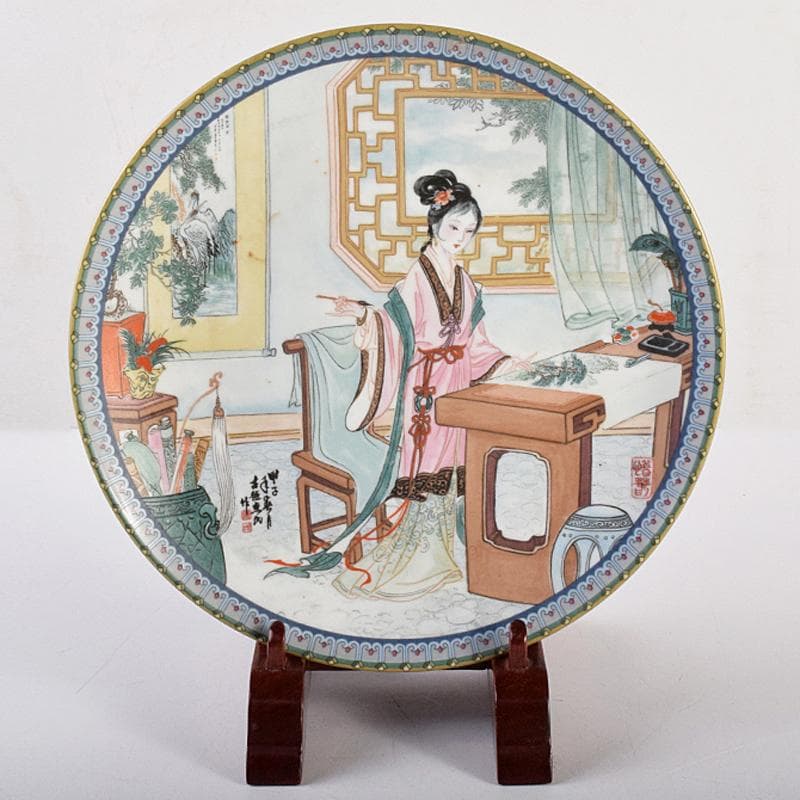 中国　粉彩　漢詩人物文盤　皿　V　R7855