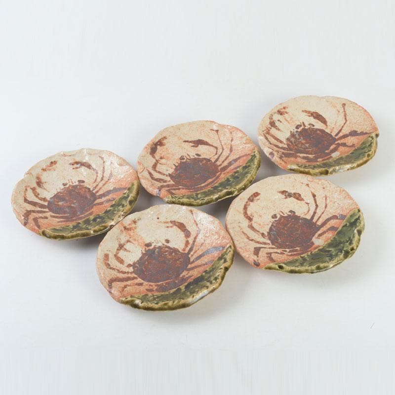 和食器　茶懐石　織部焼　蟹図　銘々皿　五客　C　9286