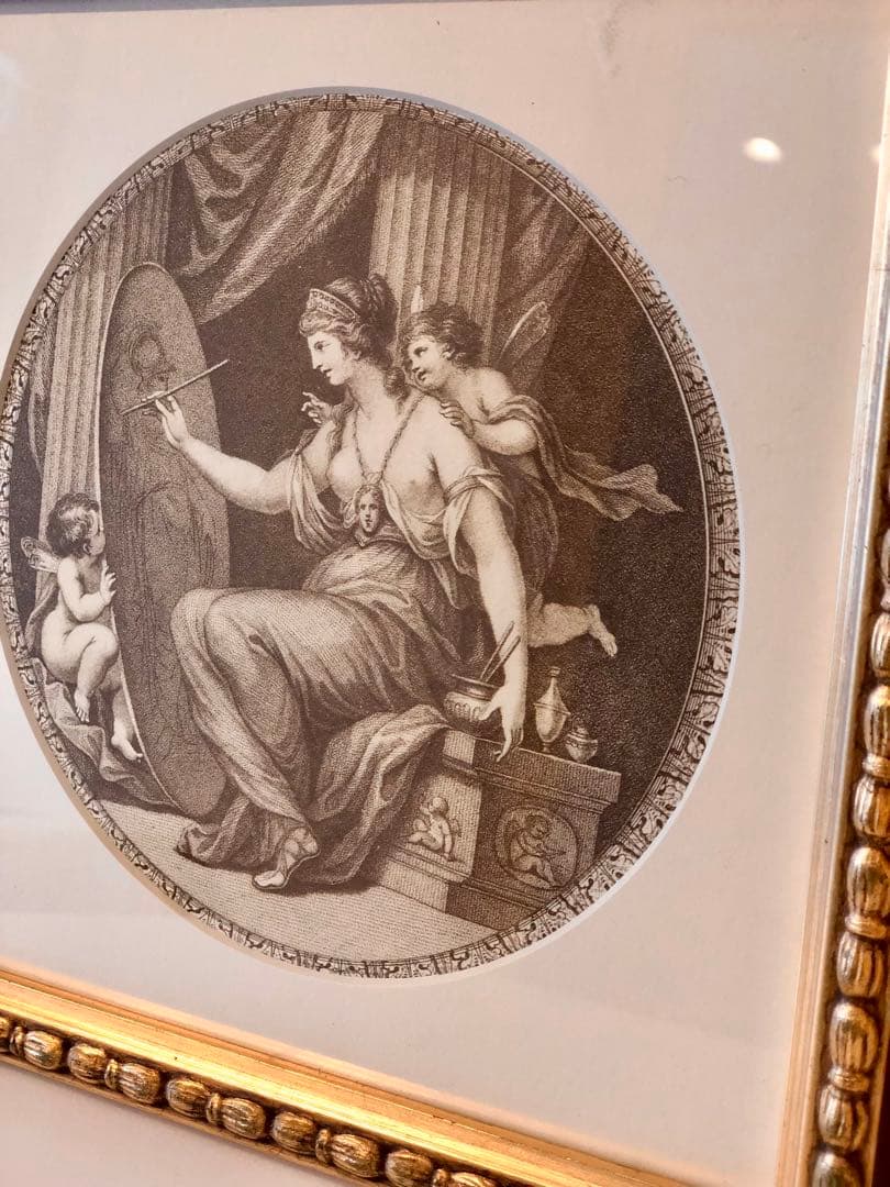 イタリア製・木製額装付きプリント画　新品未使用品　アンティーク仕上げ