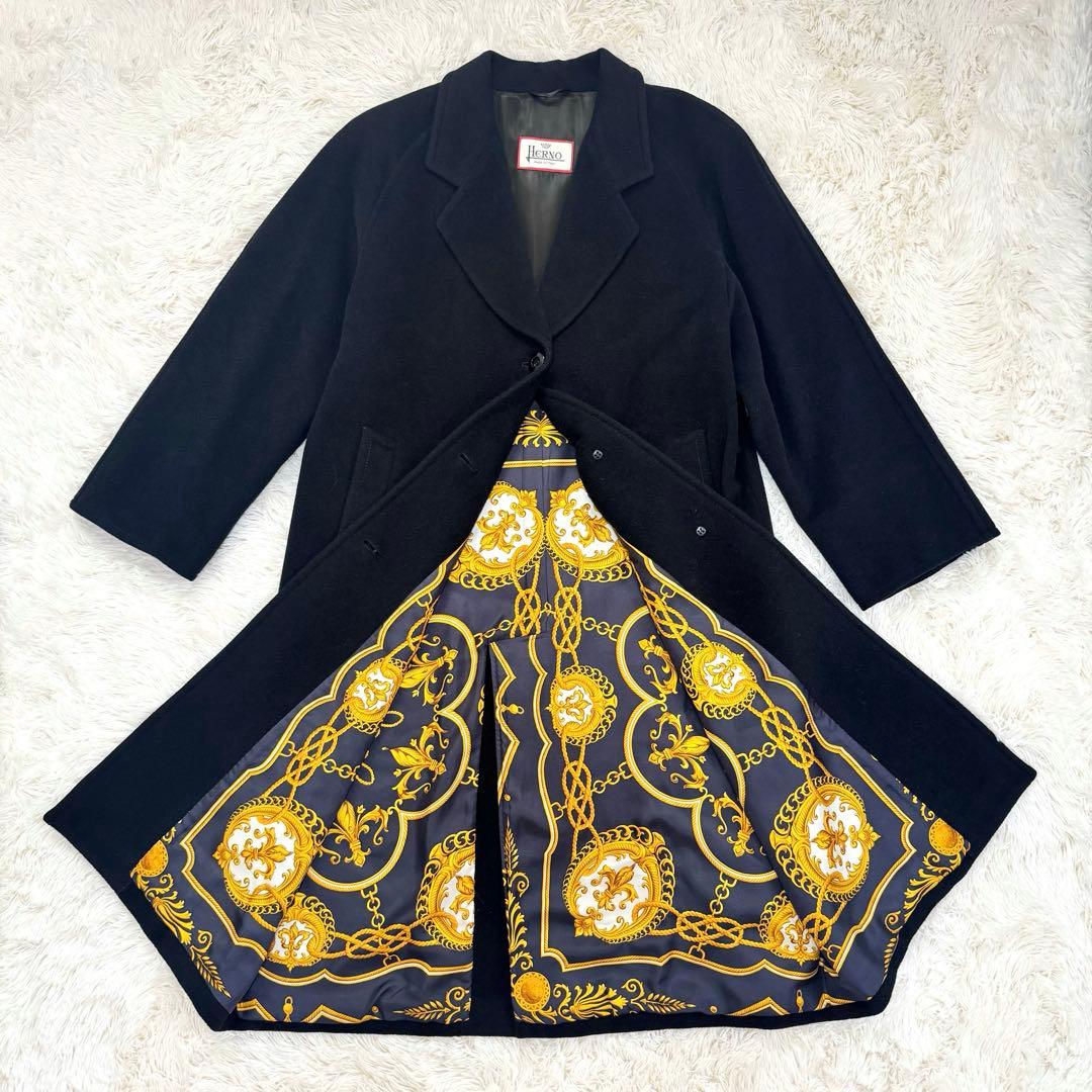 ワ*子様 HERNO ヘルノ チェスターコート ロング モヘア混 裏地スカーフ柄