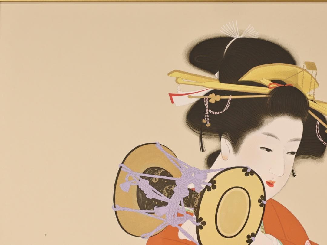 【真作】　上村松園 「 鼓の音 」　12号　H.C　シルクスクリーン　BK178