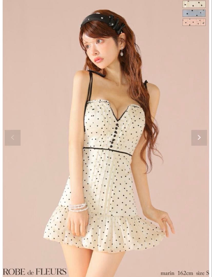 限定値下ローブドフルール ドットオーガンジーパイピングセミフレアミニキャバドレス