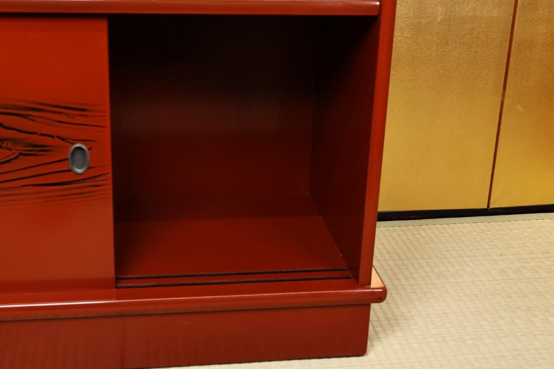 ユリ　時代漆器　松岡漆工　根来塗　朱塗　飾棚　茶棚　煎茶　BK056