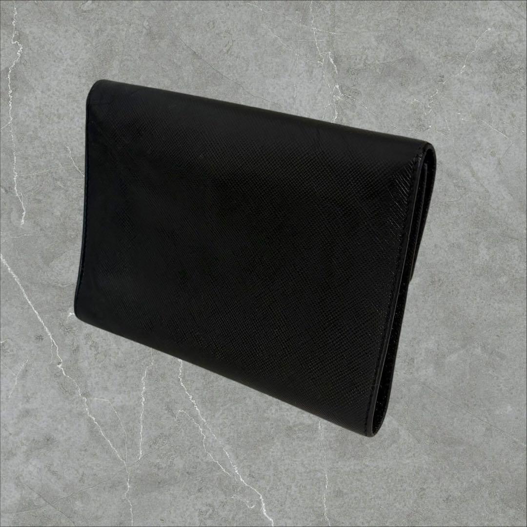 極美品✨ PRADA プラダ 三つ折り財布 サフィアーノ ブラック 三角ロゴ
