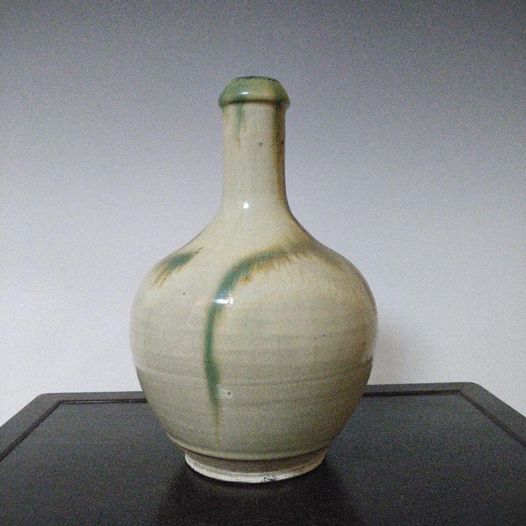 NO611 会津本郷焼　緑釉流し掛け徳利