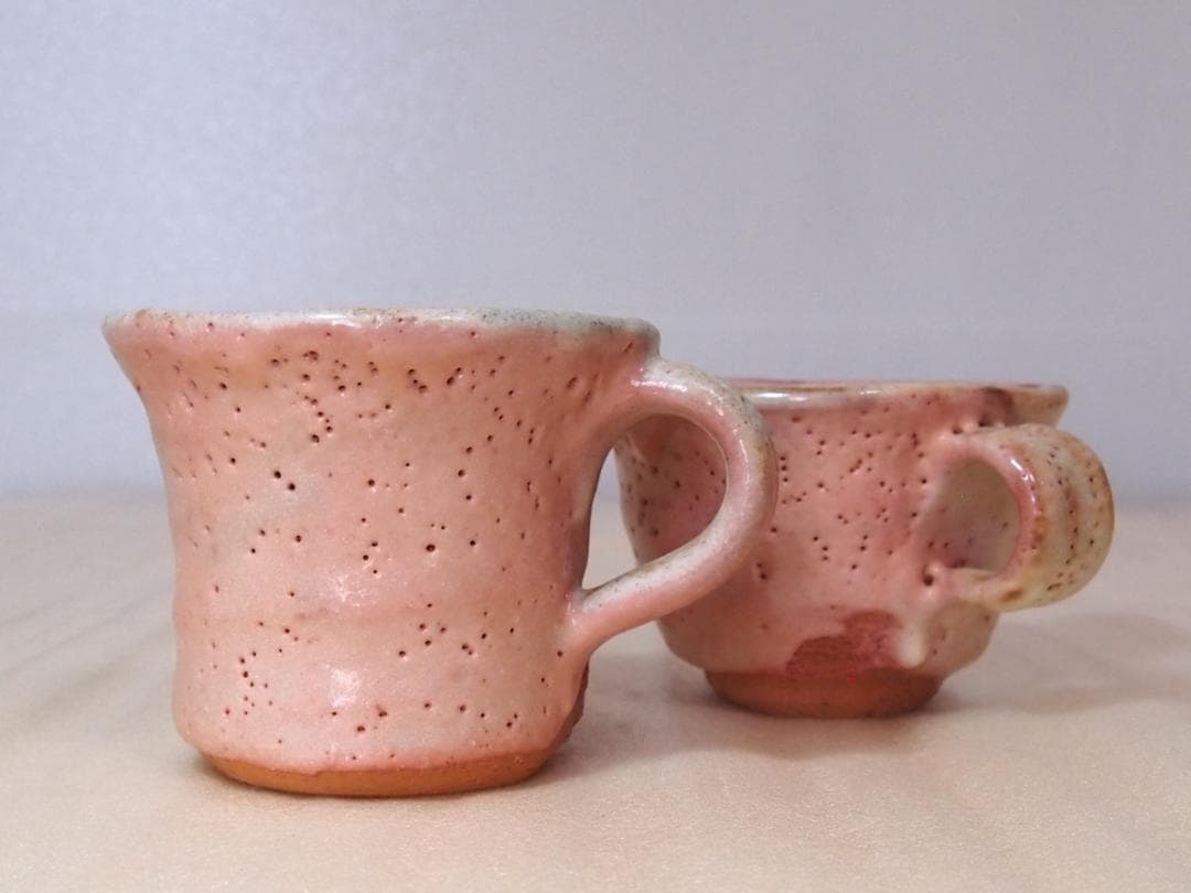 【未使用】志野 半桂窯 石坂徳平 コーヒーカップ2客/ペア 珈琲碗/ティーカップ