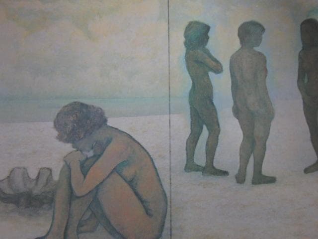 川崎鈴彦、【遠い浜】、希少な額装用画集画、新品高級額 額装付、状態良好