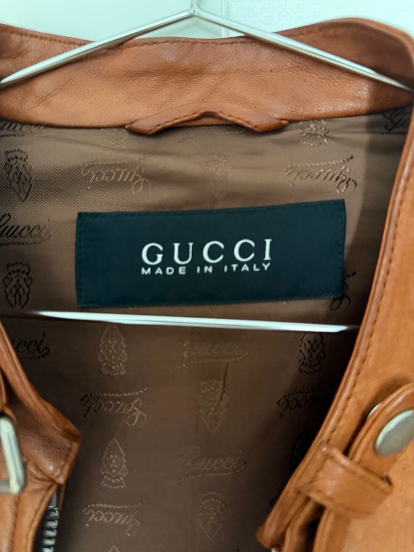【つきのわんこ】GUCCI シングルライダースジャケット ブラウン