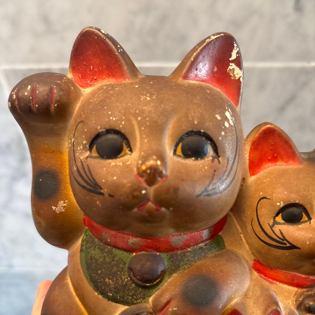 アンティーク雰囲気抜群の良き人、お金を呼び込む親子招き猫