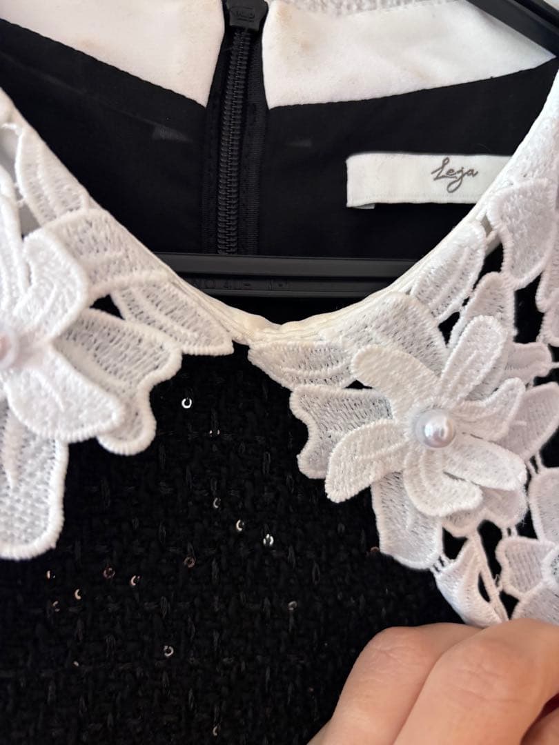 Leja 花柄レースカラースパンコールAラインワンピースドレス