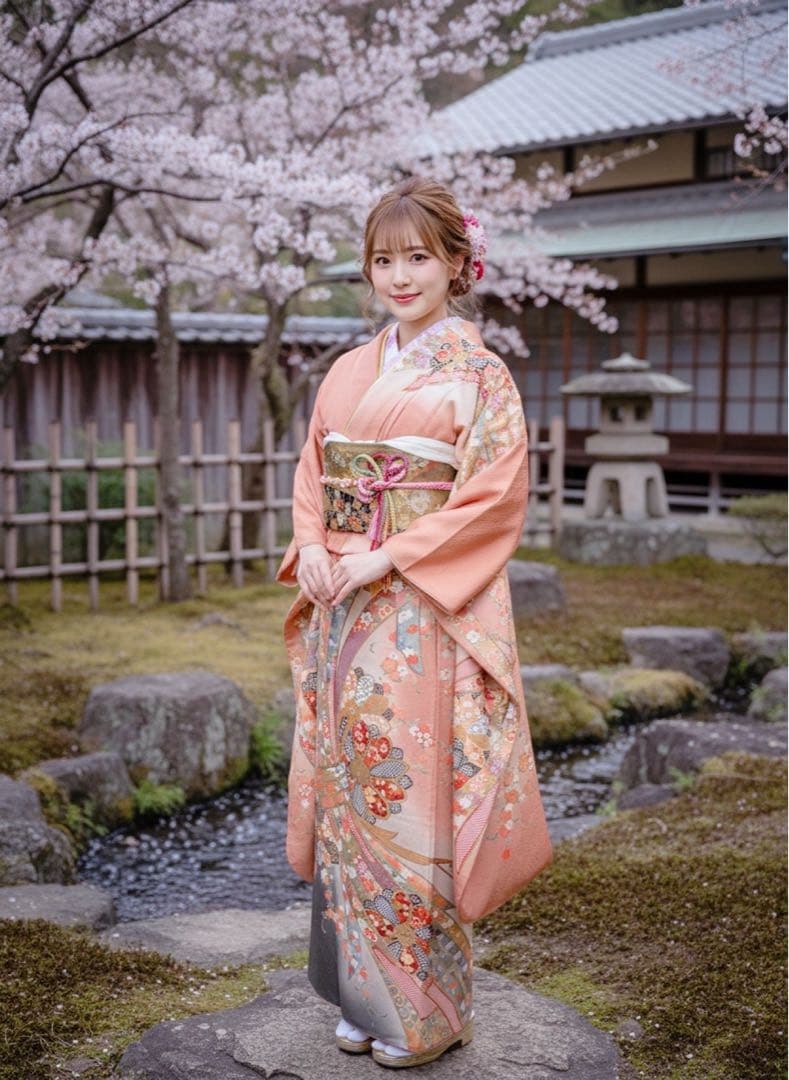 王道豪華古典柄　西陣織帯　正絹振袖フルセット　金彩　金刺繍　アースカラー