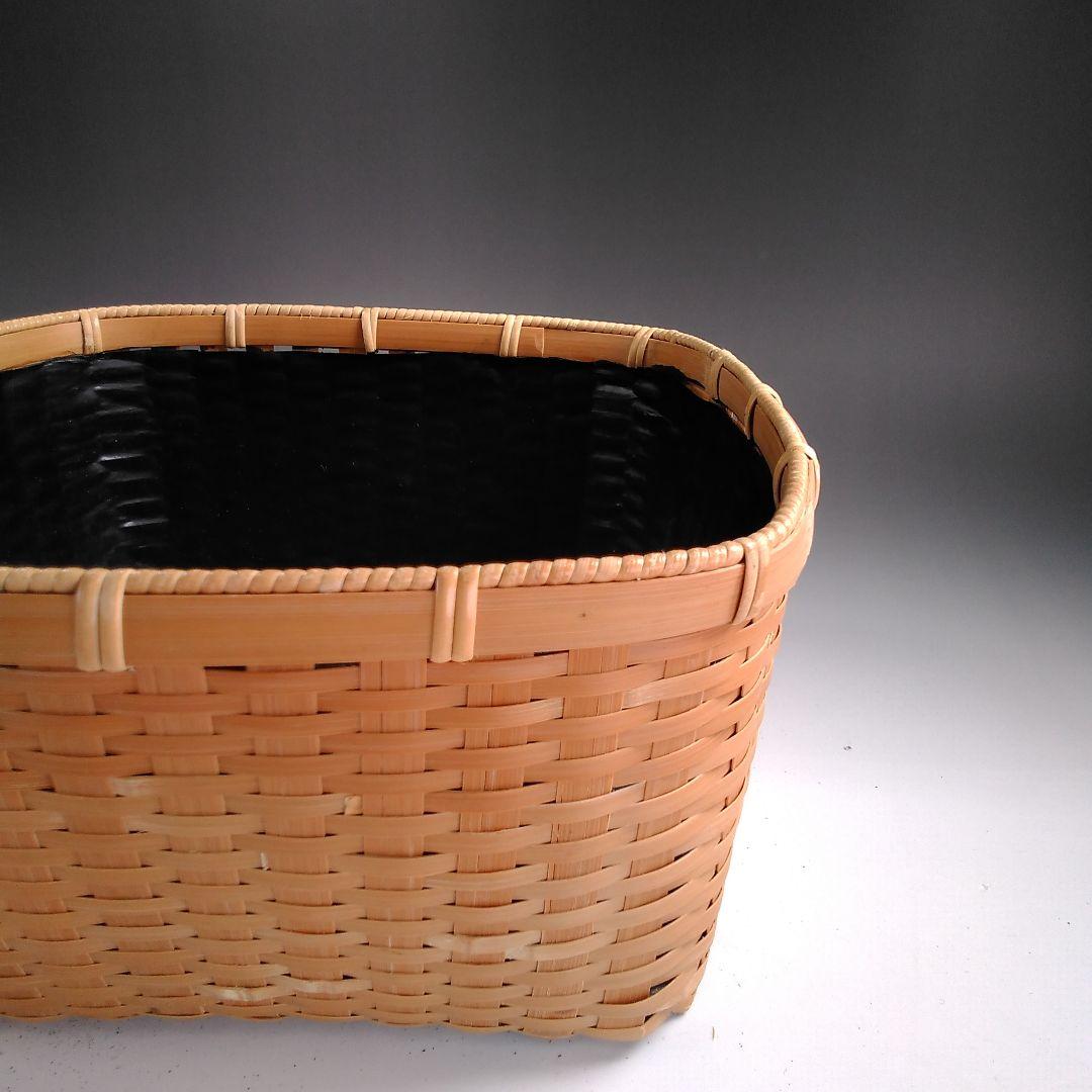 ア50 『島田竹宝斎』作　『松山篭　炭斗　共箱』竹籠　茶道具