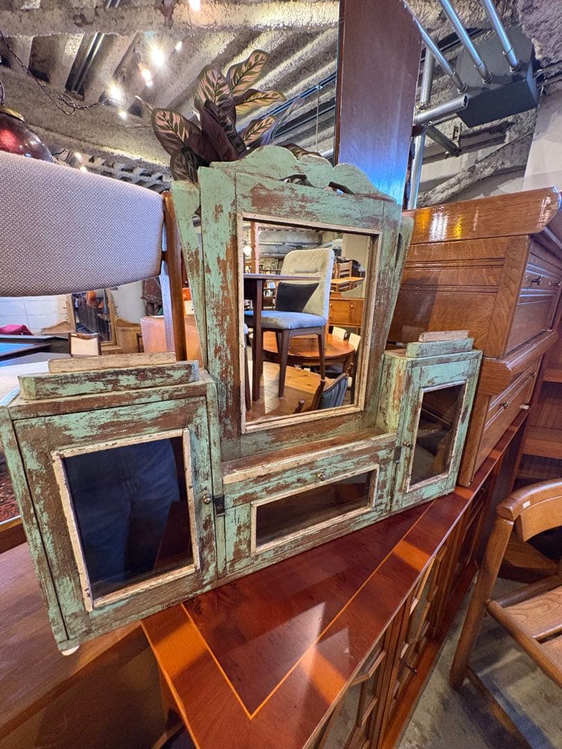 ヴィンテージ鏡 木製 アンティーク仕上げ