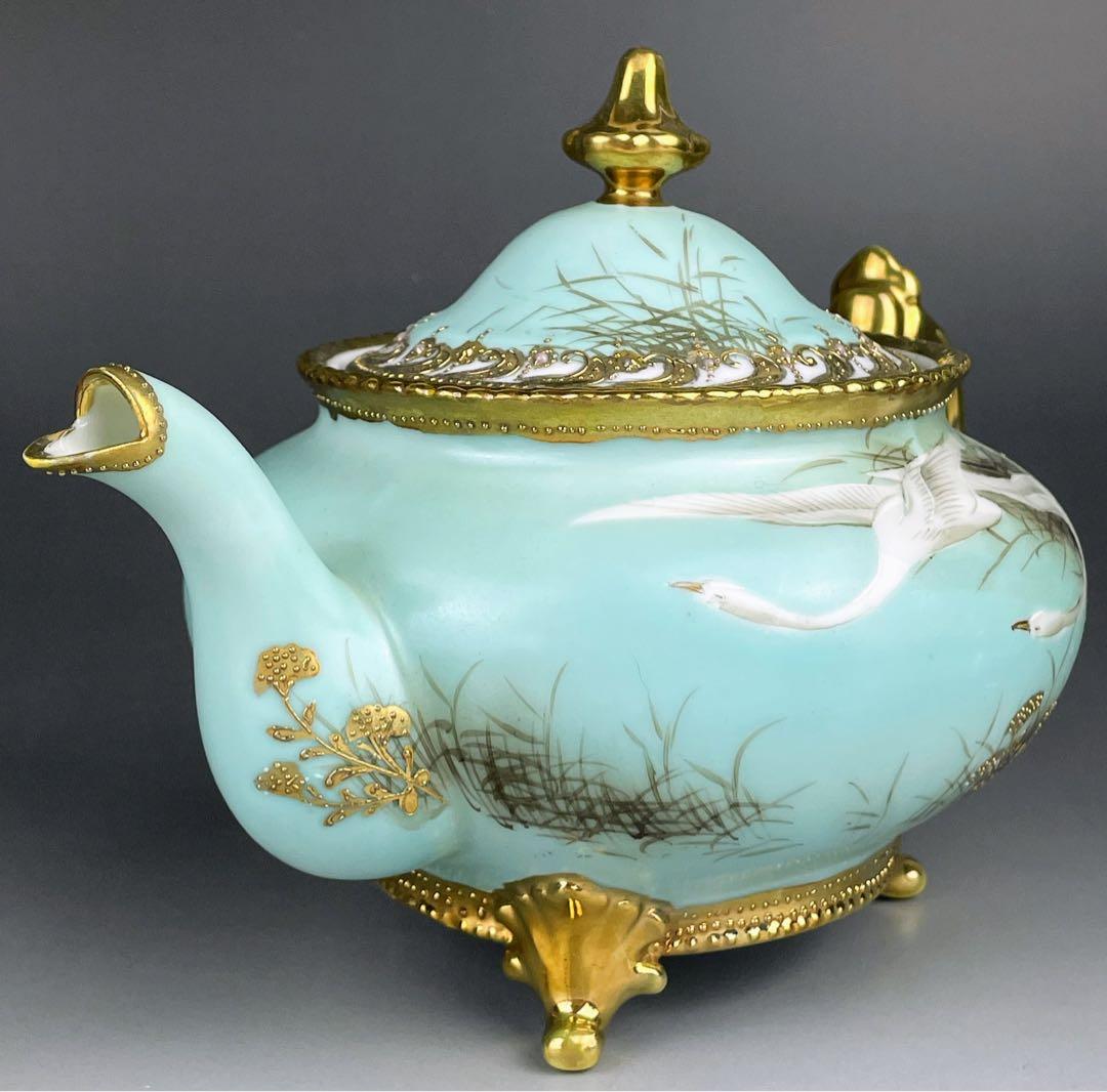 【訳あり】オールドノリタケ フライングスワン 脚付きティーポット ジュエル