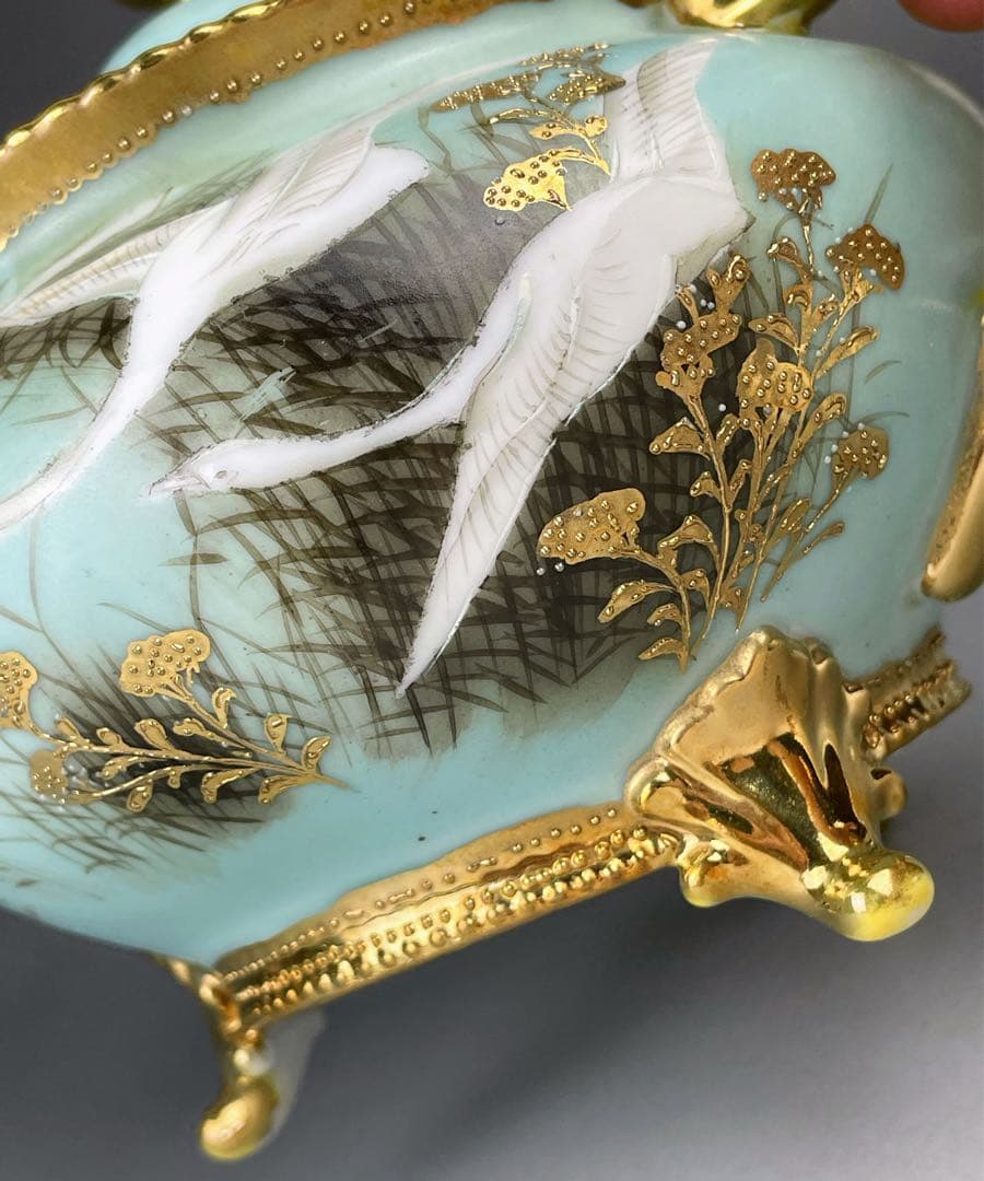 【訳あり】オールドノリタケ フライングスワン 脚付きティーポット ジュエル