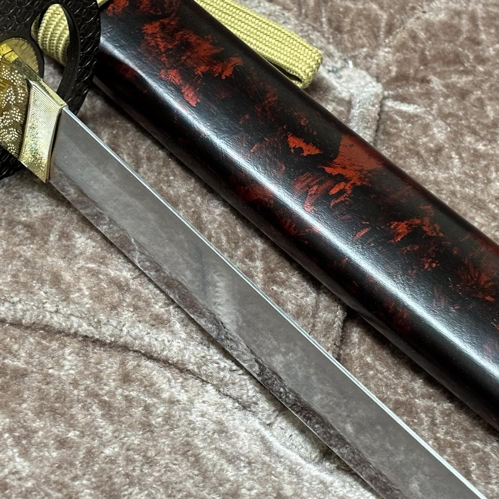 模造刀剣 逆刃刀 大刀 茶糸仕様 雲龍鞘 黒朱乱れ塗り鞘 木製鞘 るろうに剣心