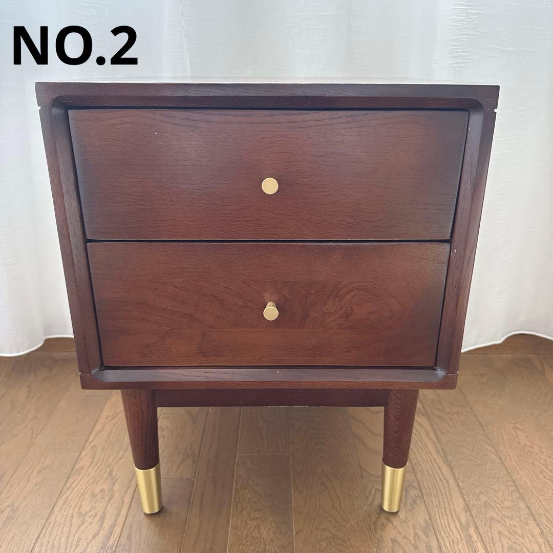 柴様 ② サイドテーブル　ナイトテーブル　組み立て不用　　オーク×ゴールド