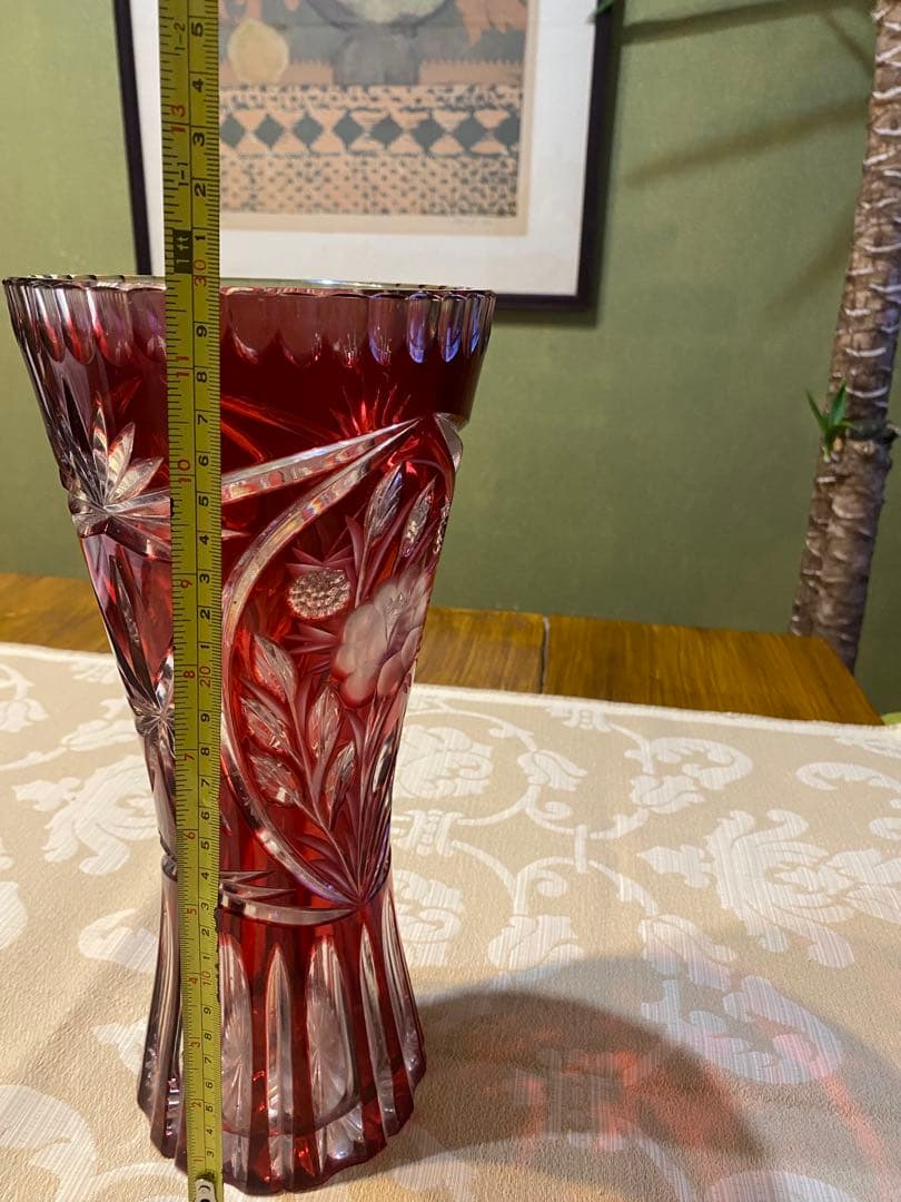 Dresden Kristall 赤色 花瓶 約30cm