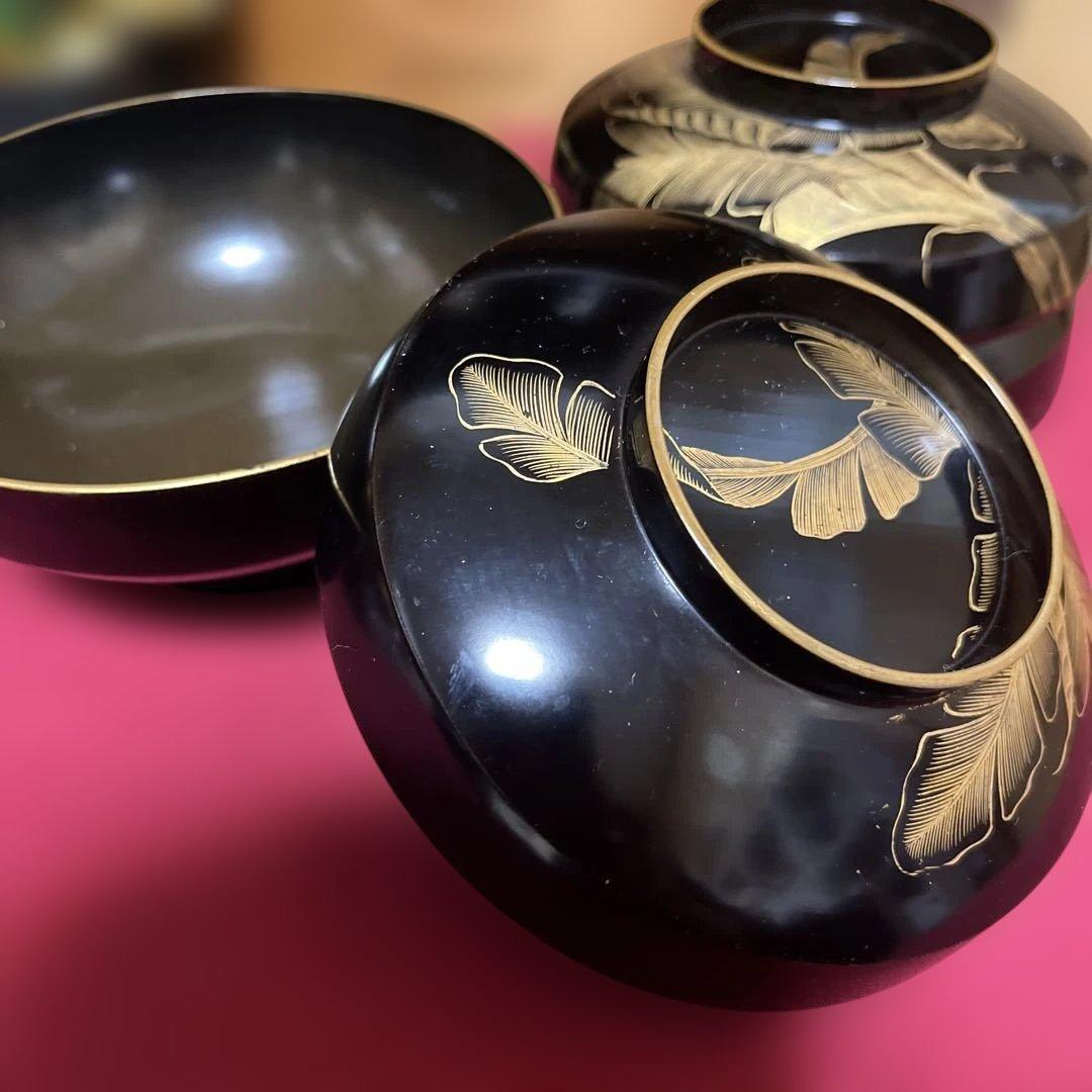 金彩漆塗り蓋付碗　2個セット
