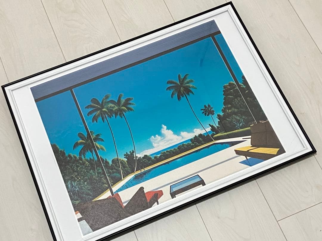 【額縁付き】 永井博（Hiroshi Nagai） A2ポスター プール 青