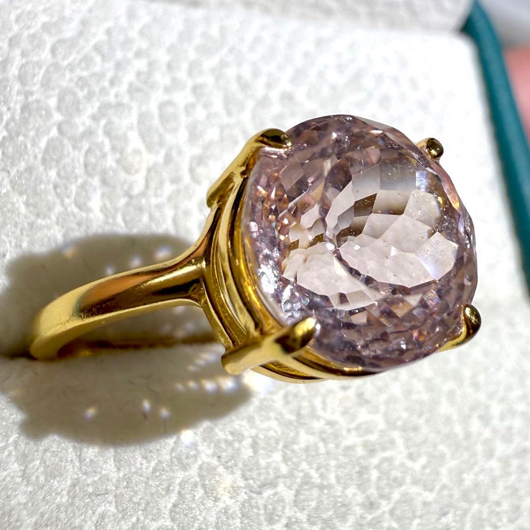 k18gp クンツァイト　ラウンド　ファセットカット　フリーサイズリング　大粒