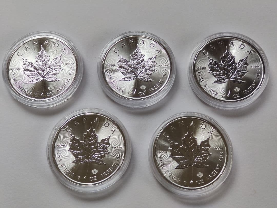 カナダ王室造幣局発行 メイプルリーフ銀貨 1オンス 5枚セット