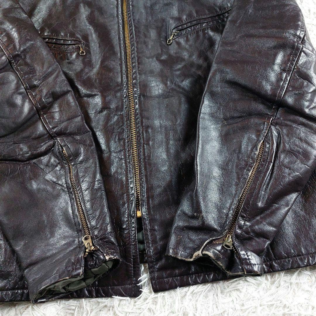 60~70s 希少 シングルレザーライダース 五角形TALON 逆ハの字ジップ