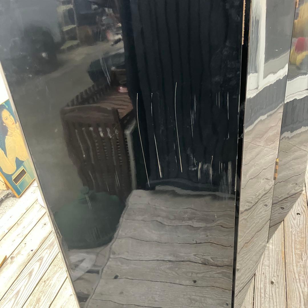 中国骨董 天然石細工 松 鶴 とんぼ 古典画装飾 木製 4連屏風 衝立 間仕切り