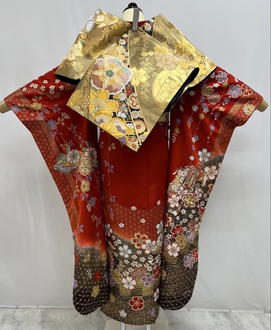振り袖　フルセット　長襦袢　成人式　金彩加工　刺繍　全通袋帯　重ね襟付き656