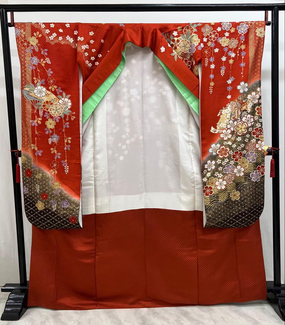 振り袖　フルセット　長襦袢　成人式　金彩加工　刺繍　全通袋帯　重ね襟付き656