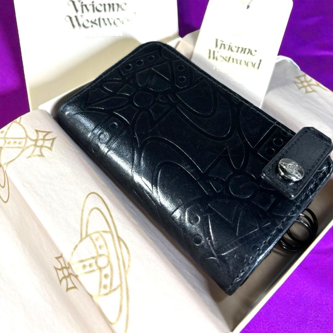 Vivienne Westwood 小銭入れ付き4連キーケース オーブ型押し　黒
