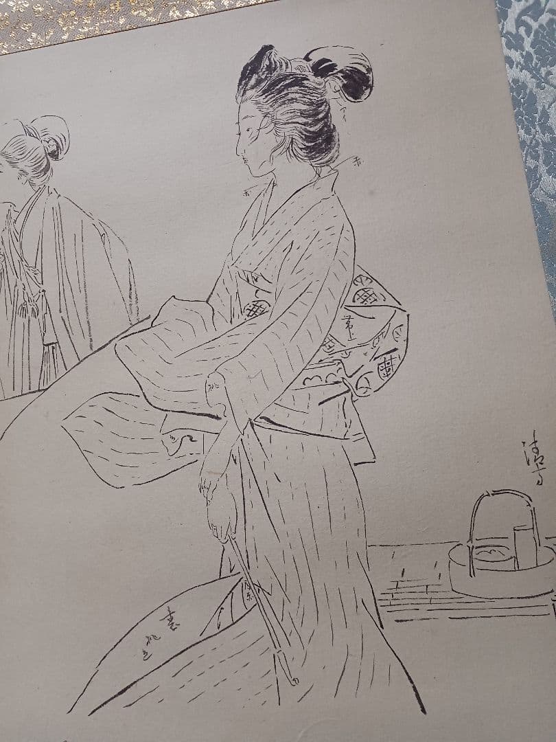 江戸屋の原画　掛軸　1175x420mm E449　煙草夏風の女　伝　鏑木清方