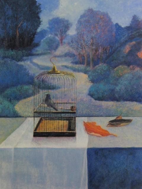 永井金四郎、【鳥籠のある風景】、希少な額装用画集より