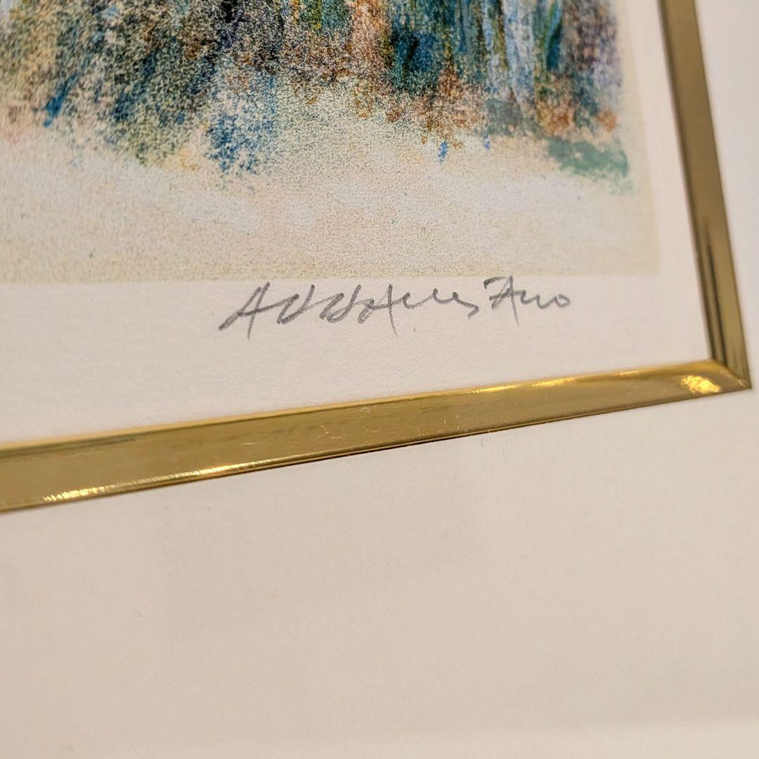 イタリアの芸術家ナターレ・アダミアーノによるリトグラフ「亜麻の花畑」3/150