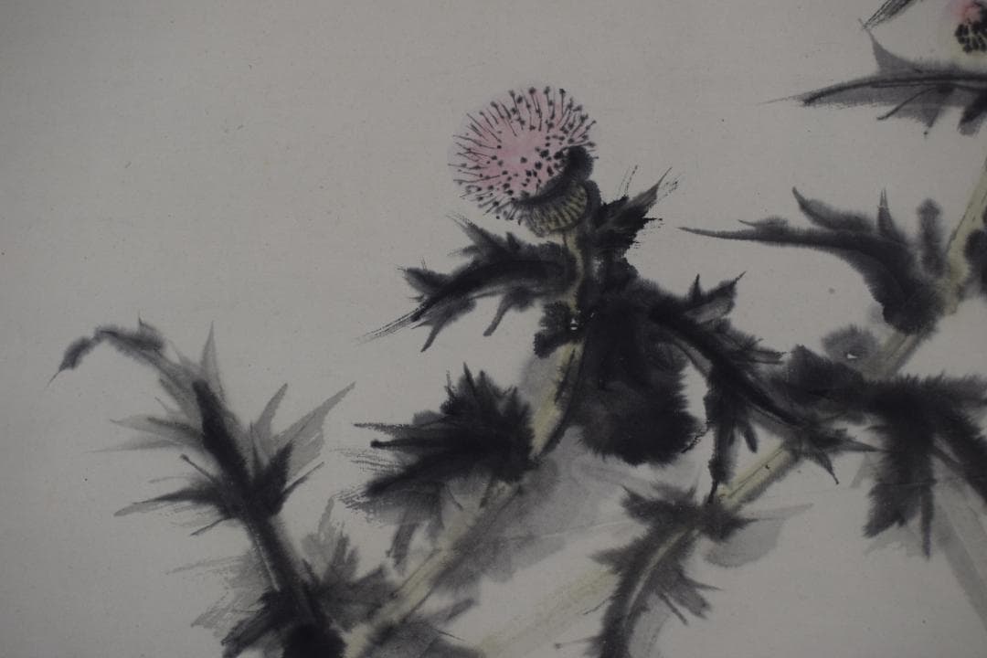 良雄/アザミ図/薊/横物/掛軸☆宝船☆Z-596