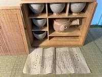 萩焼茶器揃 急須 茶注 湯呑 共箱付き　（玉佛山 野坂康起 ）