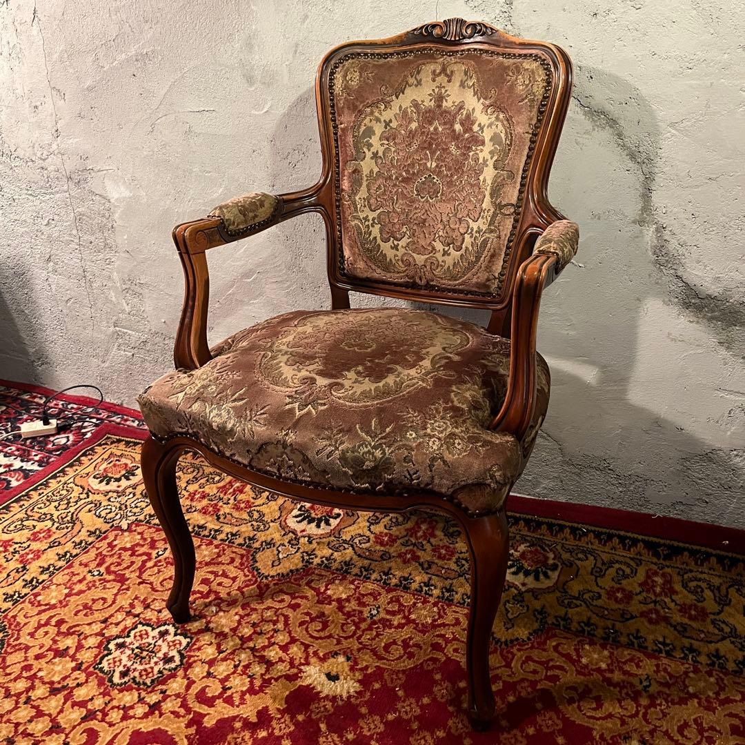 激レア【カリモク】 ロココ調 猫脚 ヴィンテージチェア 椅子 金華山織②